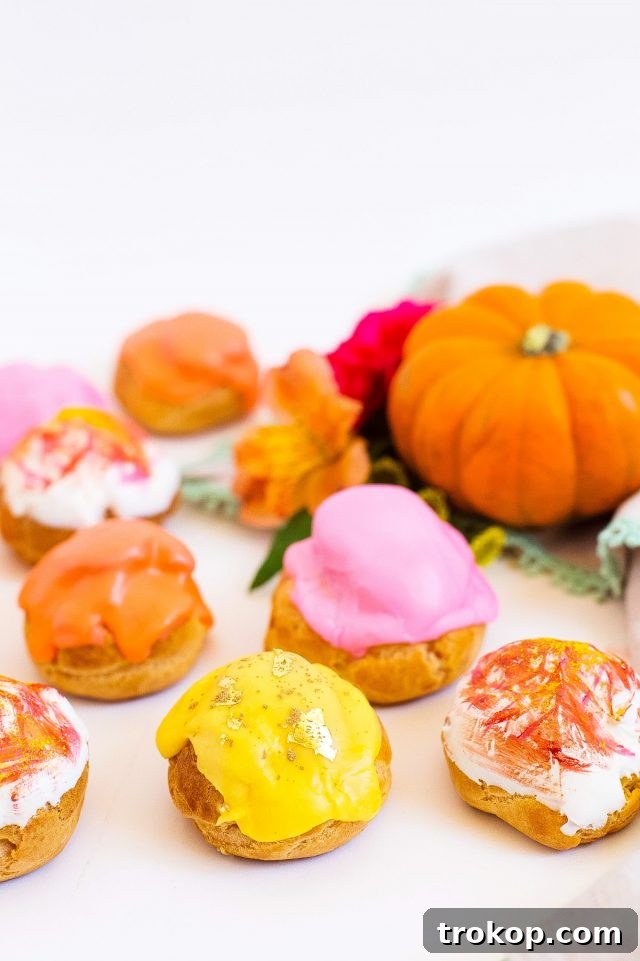 Pumpkin Spice Cream Puffs 13 Variety of Pumpkin Pie Cream Puffs on a serving tray