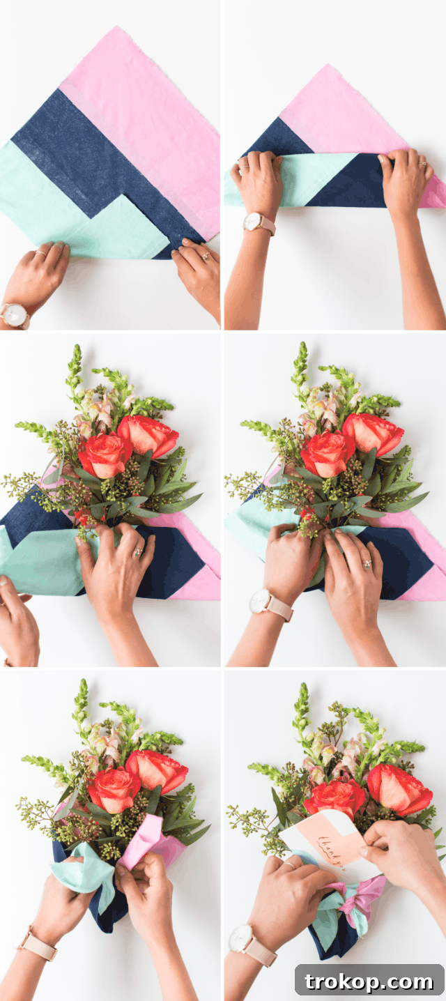 Handcrafted Fabric Bouquets for Special Gifts 5 Essentials for DIY fabric-wrapped bouquets: fresh flowers and various fabric squares