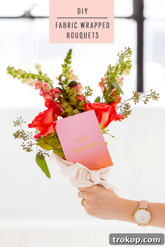 Handcrafted Fabric Bouquets for Special Gifts 8 Beautifully displayed fabric-wrapped bouquet as a thoughtful and unique gift