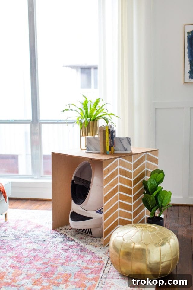 Stylish DIY Litter Box Hideaway 11 Patterned DIY Litter Box Cover by Top Houston Blogger Ashley Rose of Sugar & Cloth
