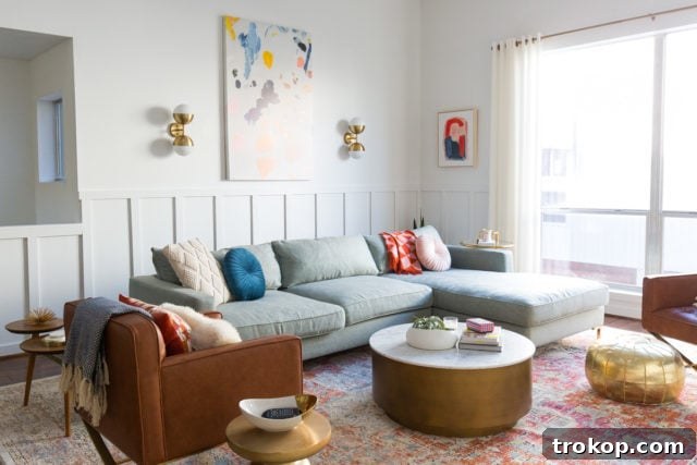 Our Townhouse Living Room Reimagined 14 Color-Coded Bookshelf integrated into Fireplace Nook