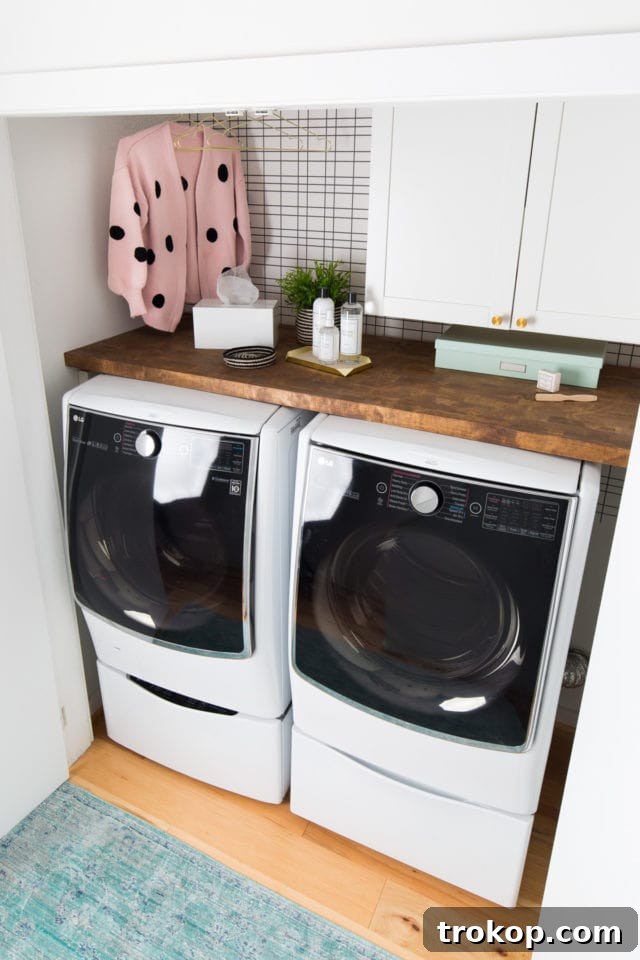 Overview of the renovated laundry room showing all new elements working together harmoniously