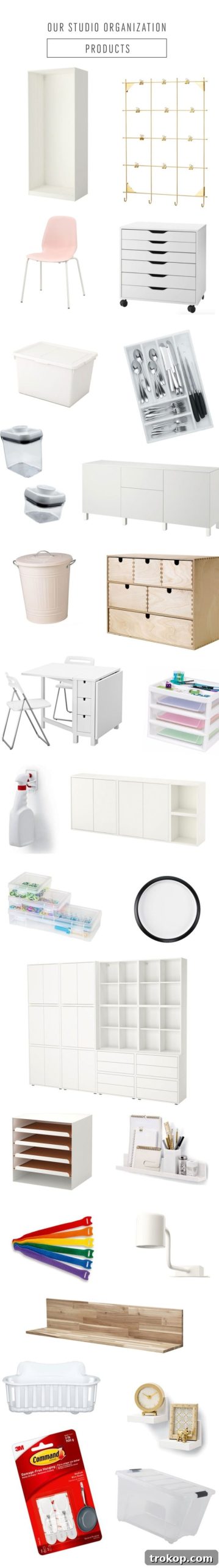 Streamlining Your Life with Jeffrey Phillips 10 An array of IKEA and other organization products recommended by Jeffrey Phillips for studio setup.