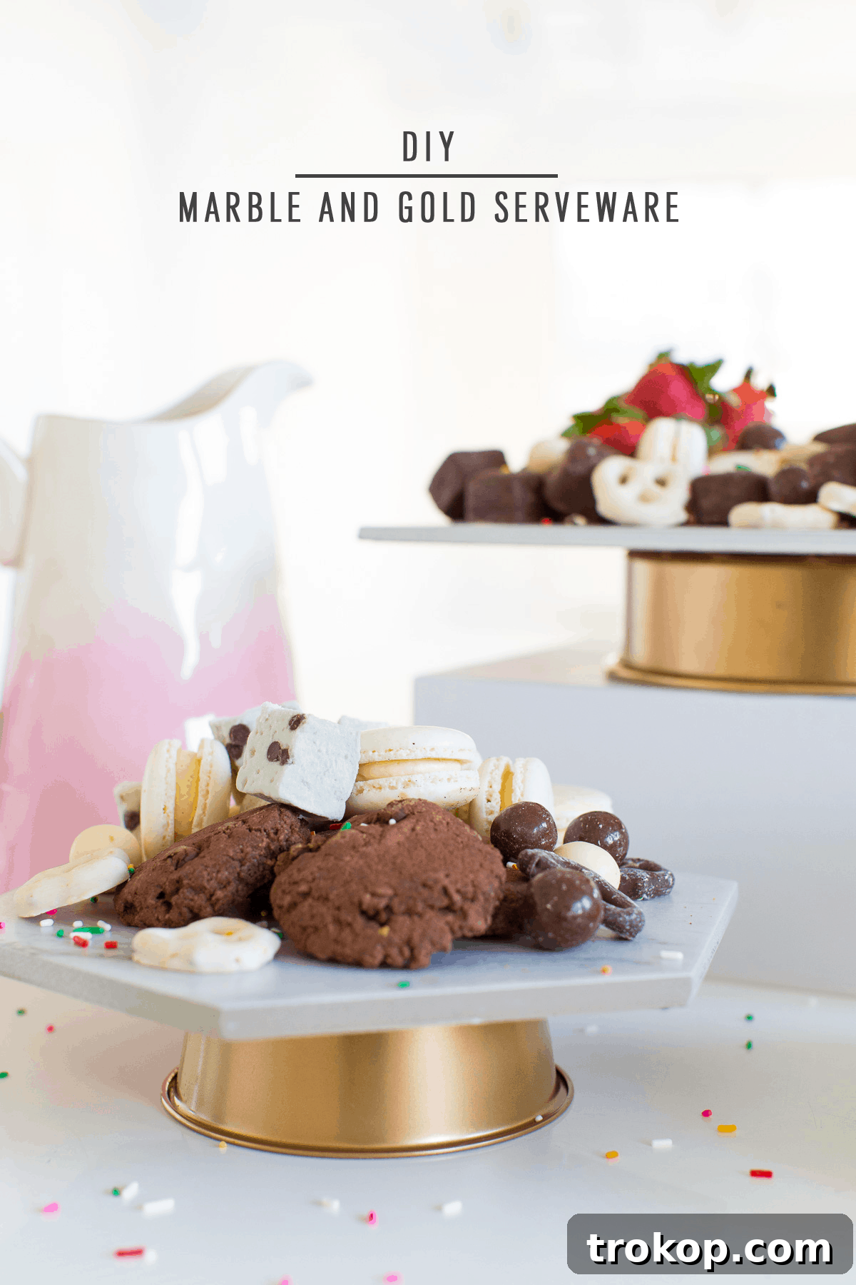 Elegant DIY Marble & Gold Serveware showcasing a single cake or pastry