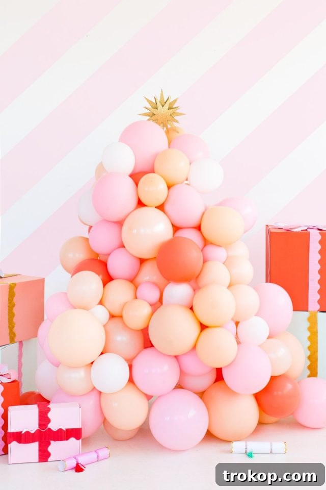 Close-up of a DIY Balloon Christmas Tree showing texture and color