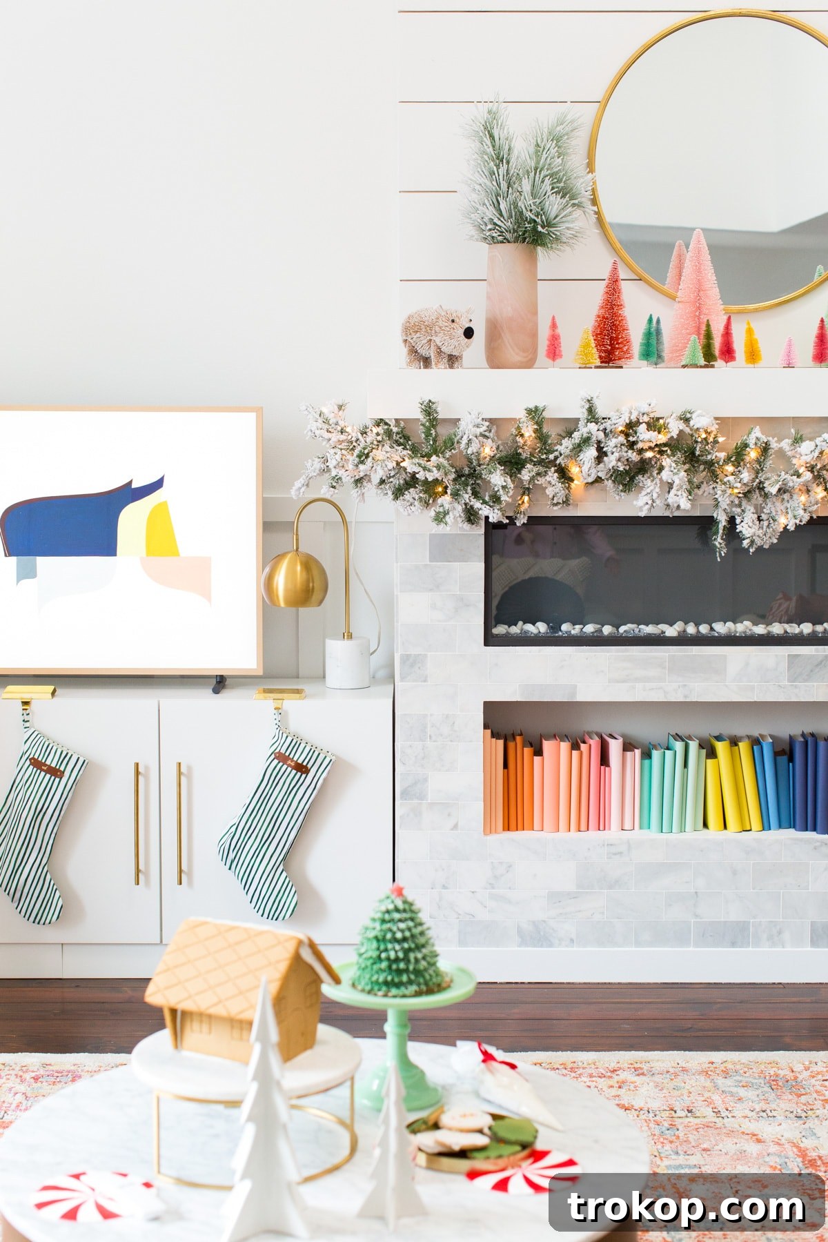 Decking the Halls Our Way 3 Festive Christmas decor with a close-up of the Samsung Frame TV in Art Mode