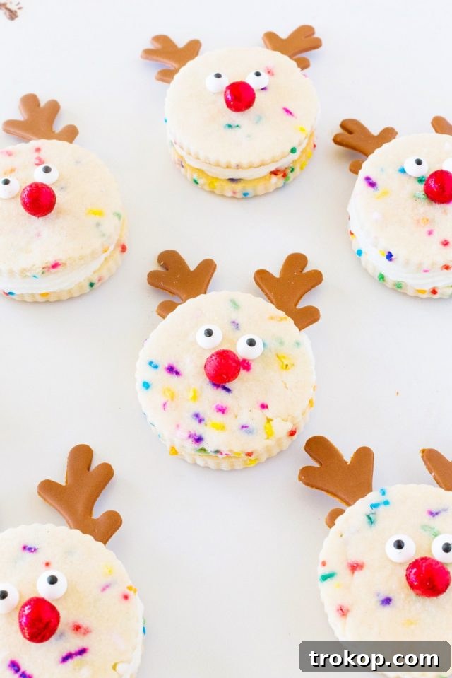 Magical Reindeer Funfetti Treats 4 Ingredients laid out for making funfetti reindeer cookies, including butter, flour, and sprinkles.