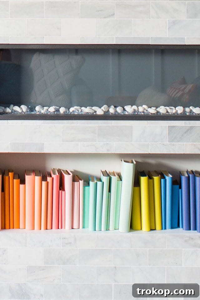 Vibrant Bookcase Transformation 3 assorted bookshelf - rainbow bookshelf