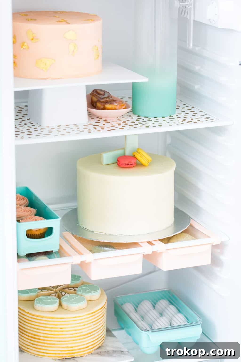 6 Unexpectedly Delightful Hacks for a Sparkling Spring Fridge 8 Refrigerator shelf with colorful plastic egg bins for organization