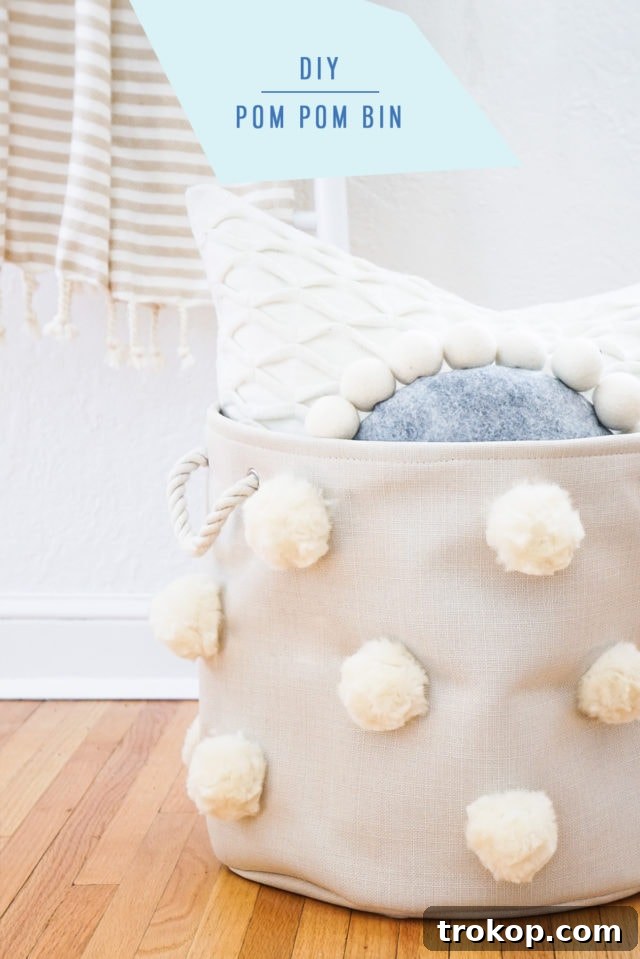 DIY Fluffy Pom Pom Bin by top Houston lifestyle Blogger Ashley Rose of Sugar & Cloth