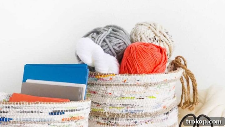 DIY Rag Rug Storage Baskets, a textile craft project.