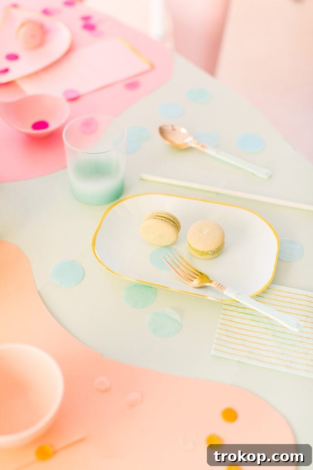 Close-up of vibrant paper color blocks on a party table