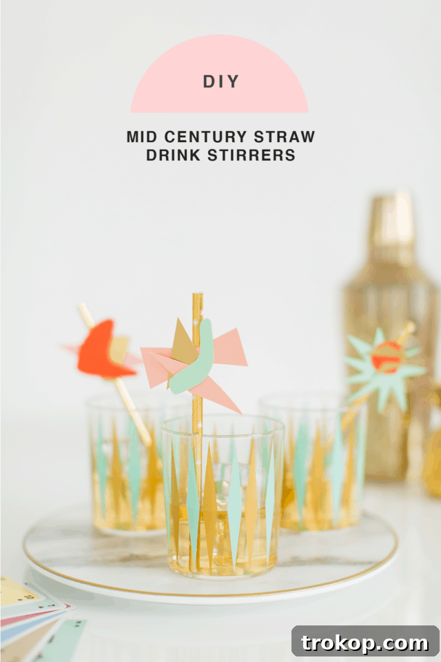 DIY Mid-Century Style Straw Stirrers 5 DIY Mid Century Straw Drink Stirrers by top Houston lifestyle blogger Ashley Rose of Sugar & Cloth