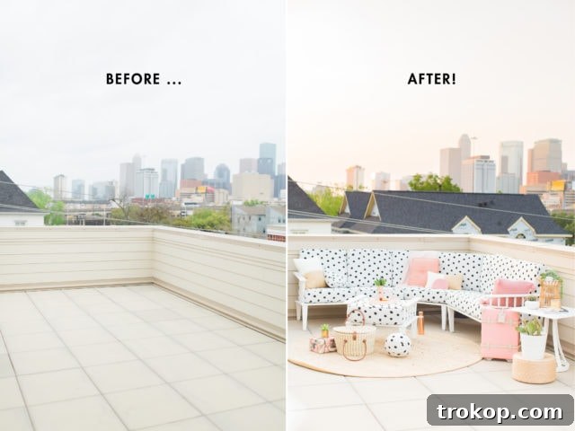 Elevated Escape: Our Downtown Rooftop Patio Unveiling 3 Rooftop Patio Before and After - Downtown Houston View