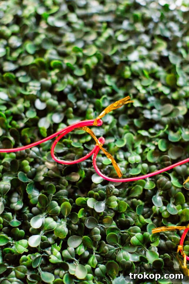 Lush Greenery Meets Neon Radiance 8 Securing EL wire with twist ties for drying