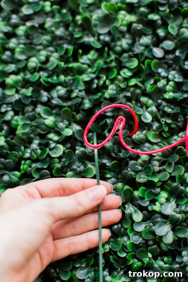 Lush Greenery Meets Neon Radiance 9 Loosely securing neon sign to boxwood with zip ties