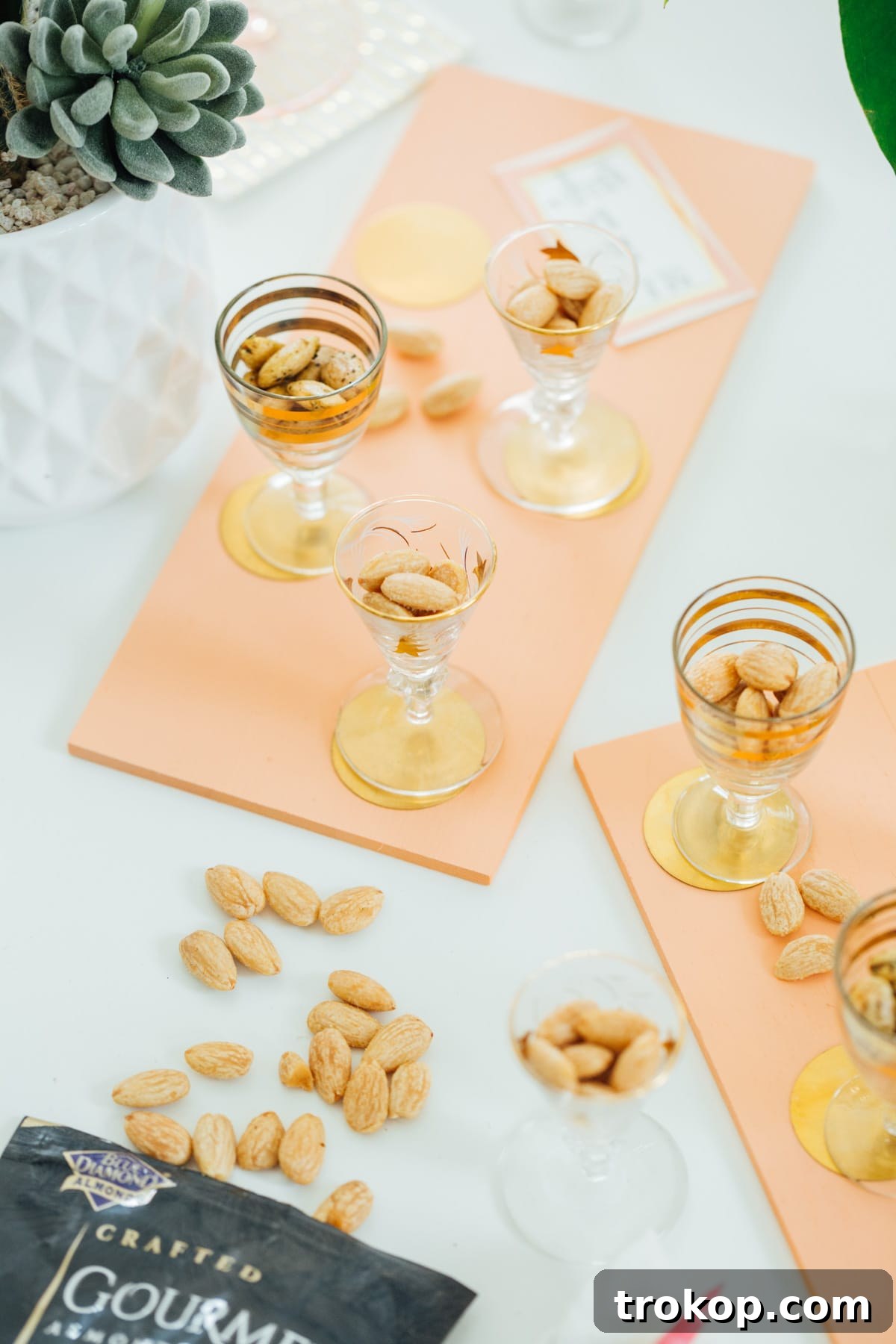 Close-up of DIY Tasting Flight Boards showcasing gourmet almonds
