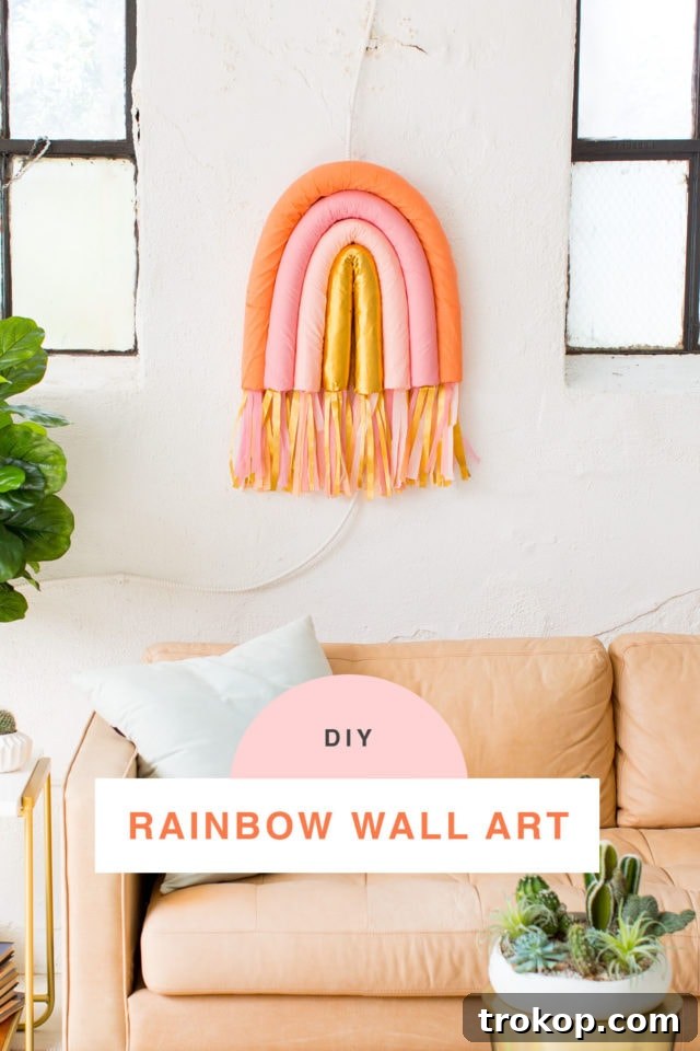 Full view of the vibrant DIY Rainbow Art Wall Hanging, a cheerful and modern piece of home decor.