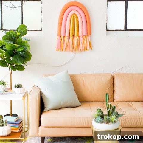 DIY Rainbow Art Wall Hanging by top Houston lifestyle blogger Ashley Rose of Sugar and Cloth