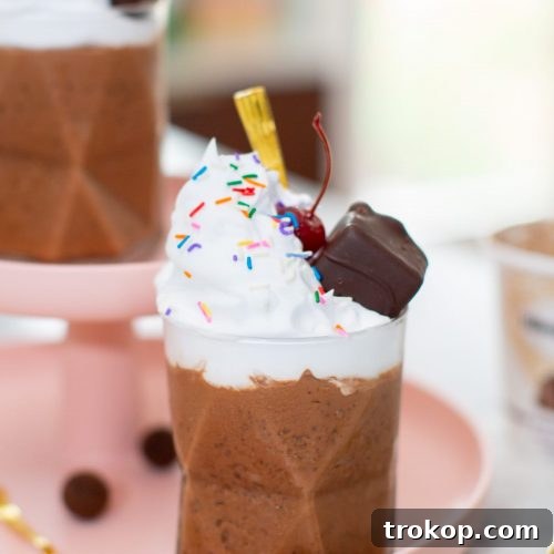 Chocolate Salted Fudge Truffle Dairy-Free Milkshake with generous toppings