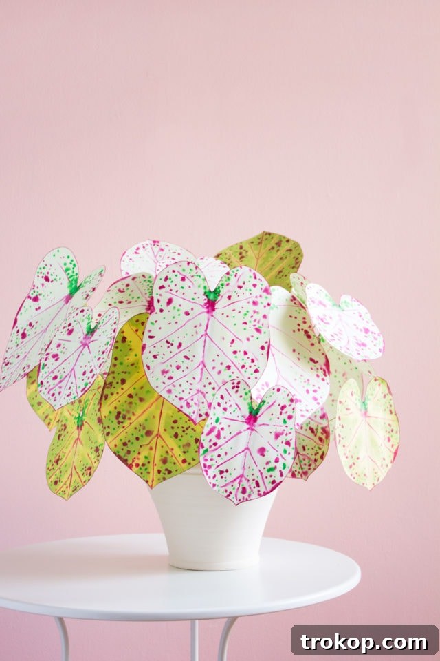 Stunning DIY Paper Caladium plant as a vibrant home decor piece