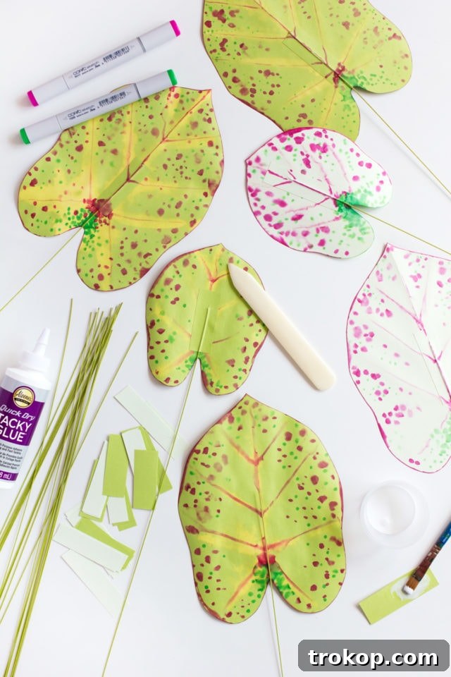 Step 4: Crafting sturdy and realistic stems for the DIY paper caladium plant
