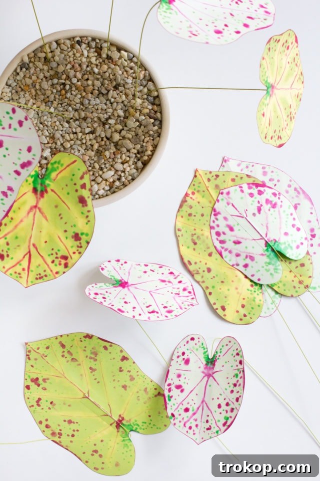 Step 5: Potting and arranging the DIY paper caladium plant for display
