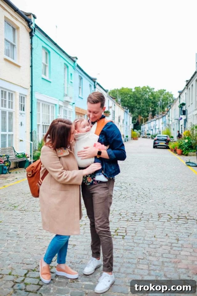 Stress-Free Baby Travel: Your 13-Item Packing Checklist 6 A vibrant colorful alley in London during a British Isles cruise, illustrating memorable family travel destinations.