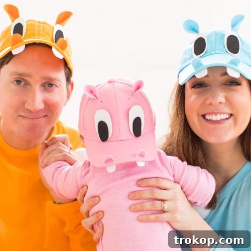 photo of the family in their DIY hungry hippos costume
