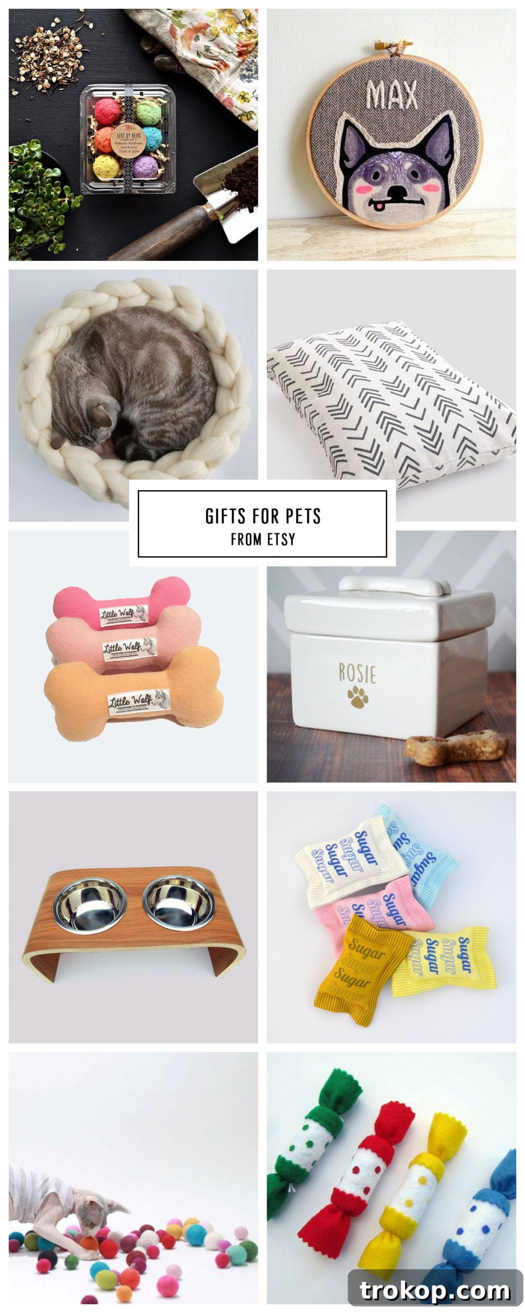 Complete Etsy Gift Guide for Pets Under $75, featuring fun and personalized holiday gift ideas for cats and dogs curated by Houston lifestyle blogger Ashley Rose of Sugar and Cloth. Perfect for Christmas presents and entertaining. Keywords: gift guide, christmas, entertaining, holiday gifts, presents, gifts for pets, dog gifts, cat gifts.