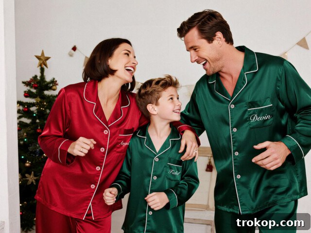 Festive Family Fun: Matching Family Christmas Pajamas 19 Personalized family Christmas pajamas made of satin with monogram embroidery.