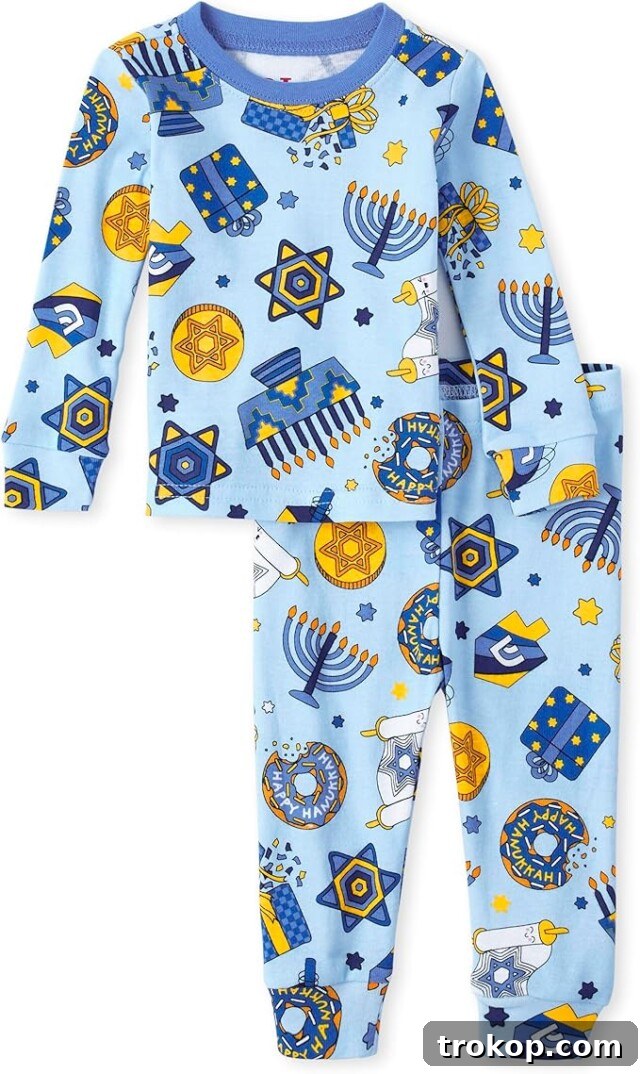 Festive Family Fun: Matching Family Christmas Pajamas 20 Hanukkah themed allover print matching family pajamas made of soft cotton jersey.