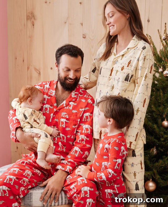Festive Family Fun: Matching Family Christmas Pajamas 22 STAR WARS™ holiday matching family pajamas with beloved characters in a button-up style.