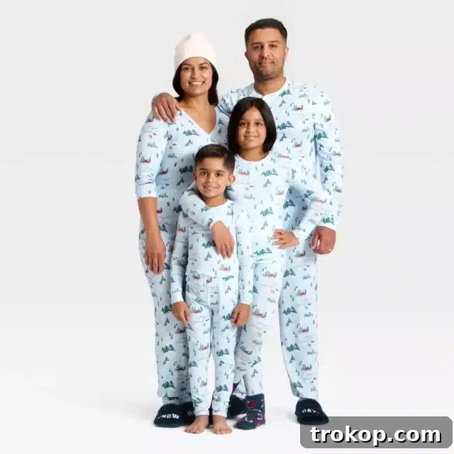 Festive Family Fun: Matching Family Christmas Pajamas 7 Holiday matching family pajamas with a 'Tis the Ski-son' ski-themed design.