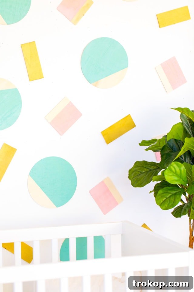 Abstract Shapes DIY Wall Decor by Houston lifestyle blogger Ashley Rose of Sugar and Cloth -- #DIYBABYROOMDECOR #KRYLON #SPRAYPAINTPROJECT #NURSERYIDEAS