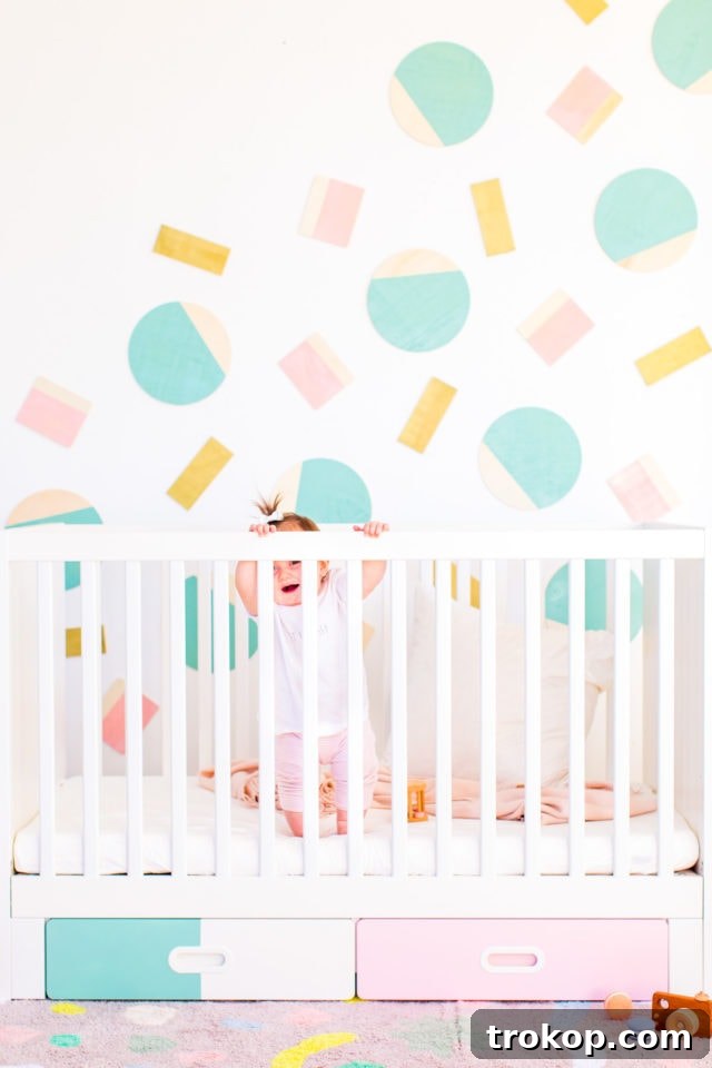 Abstract Shapes Wall Decor by Houston lifestyle blogger Ashley Rose of Sugar and Cloth -- #DIYBABYROOMDECOR #KRYLON #SPRAYPAINTPROJECT #NURSERYIDEAS