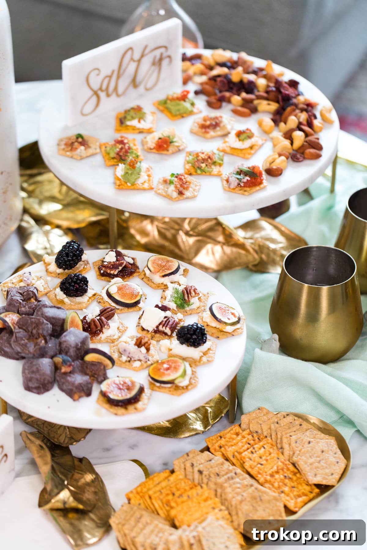 A stylish and abundant bruschetta display, inviting guests to create their custom appetizers.