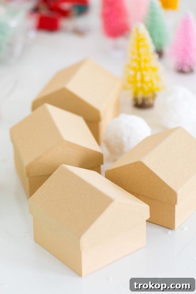 Colorful Village Advent Calendar Craft for Kids 5 Transforming blank cardboard mini houses for DIY advent calendar