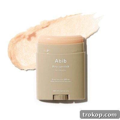 Abib Airy Sunstick for women, offering convenient SPF50+ sun protection