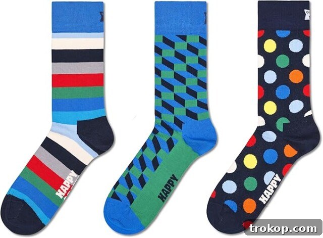 Happy Socks 3-Pack Classic Socks for stocking stuffers for men, adding fun to his wardrobe
