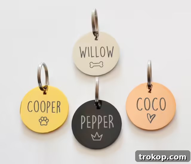 Paws-itively Perfect: Your Guide to Gifts Pets Adore 12 Stylish personalized dog and cat ID tags, engraved with pet's name for safety and a custom look