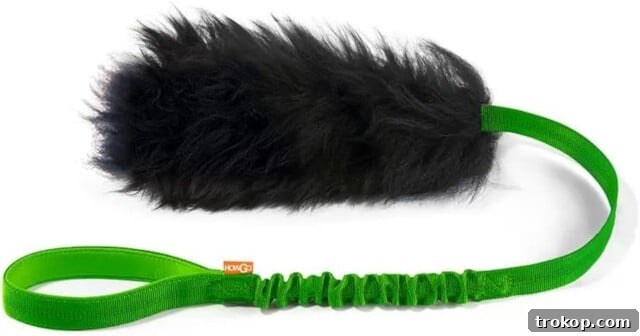 PetSafe Sheepskin Bone, Monster HOWGO Dog Rope Toy with 100% sheepskin and bungee for engaging tug and chase play