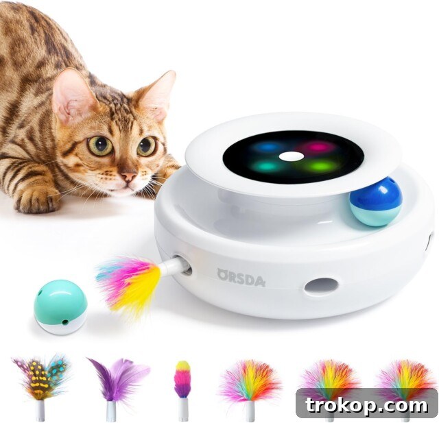 Paws-itively Perfect: Your Guide to Gifts Pets Adore 25 ORSDA 2-in-1 interactive cat toy with timer, spinning balls, feathers, and electronic mice for endless entertainment