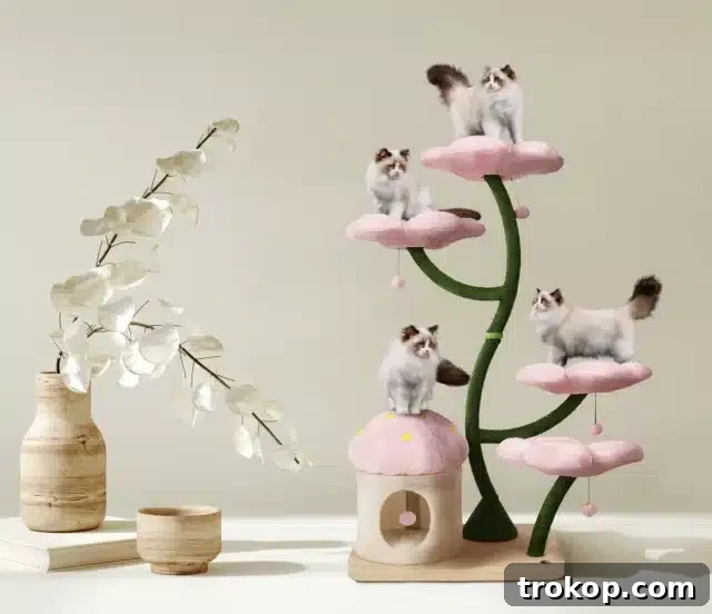 Paws-itively Perfect: Your Guide to Gifts Pets Adore 31 Luxurious EDEN Wood Floral Cat Tree Tower, a modern climbing tree and condo for cats