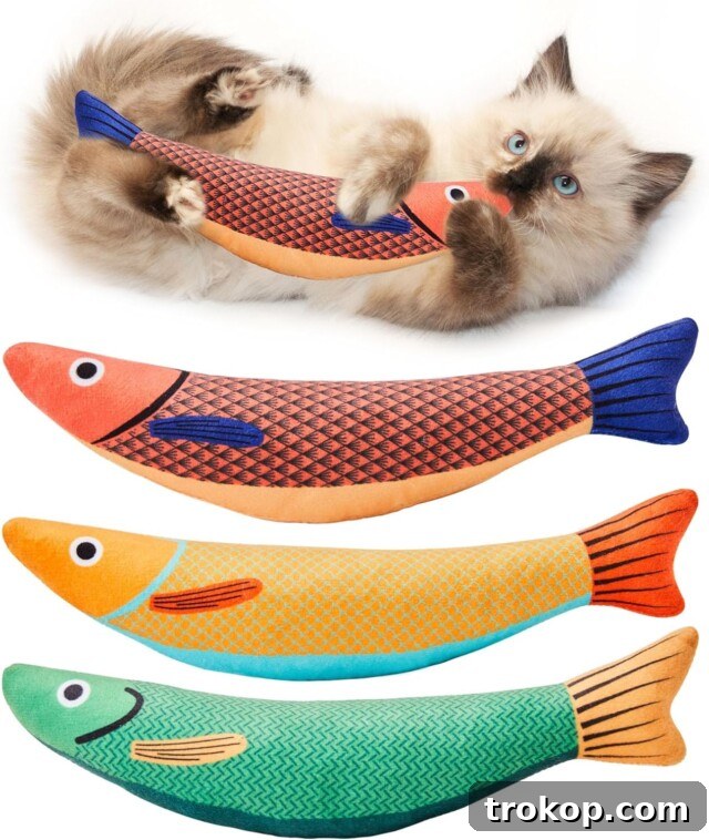 Paws-itively Perfect: Your Guide to Gifts Pets Adore 33 Potaroma 3-pack saury fish catnip crinkle sound toys, soft and durable for indoor kitten exercise