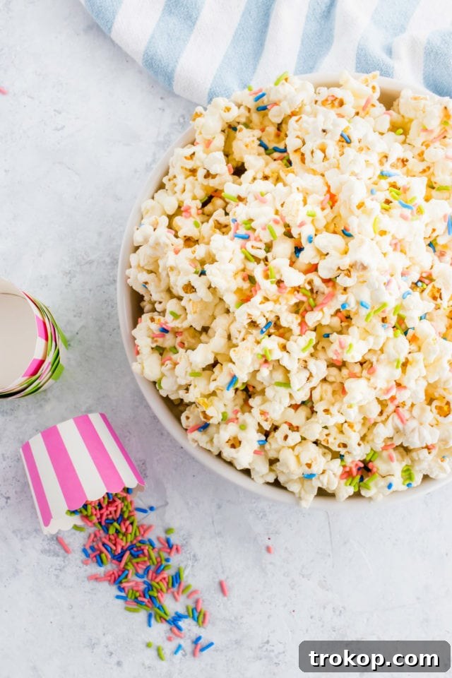 birthday white chocolate funfetti popcorn by top Houston lifesyle blogger Ashley Rose of Sugar and Cloth #recipes #entertaining #idea 