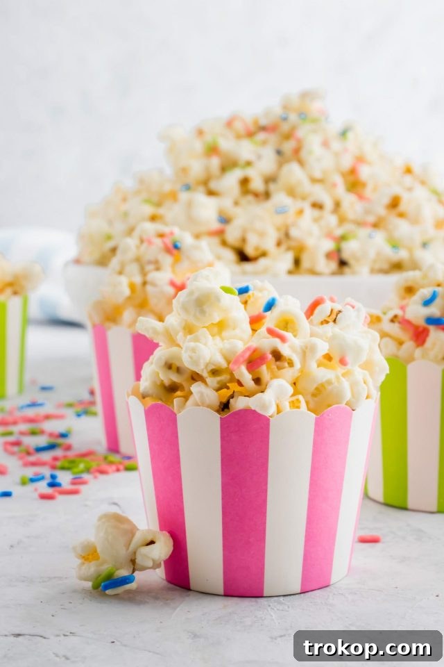 best white chocolate funfetti popcorn by top Houston lifesyle blogger Ashley Rose of Sugar and Cloth #recipes #entertaining #idea 