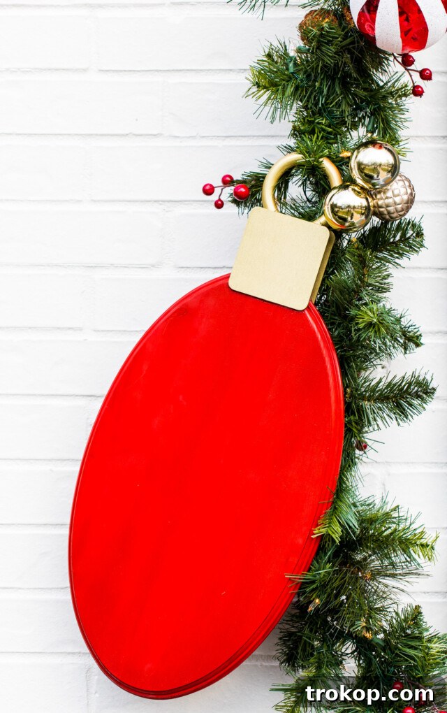 Close-up of jumbo DIY wood Christmas lights for front door decor