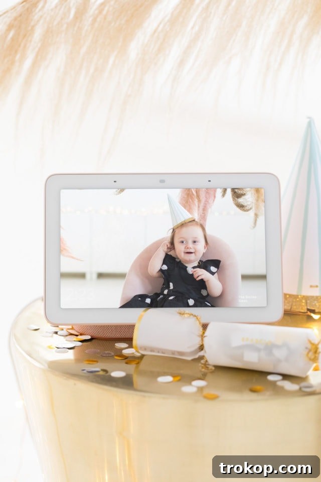 The completed Pampas Grass DIY Photo Backdrop with twinkle lights