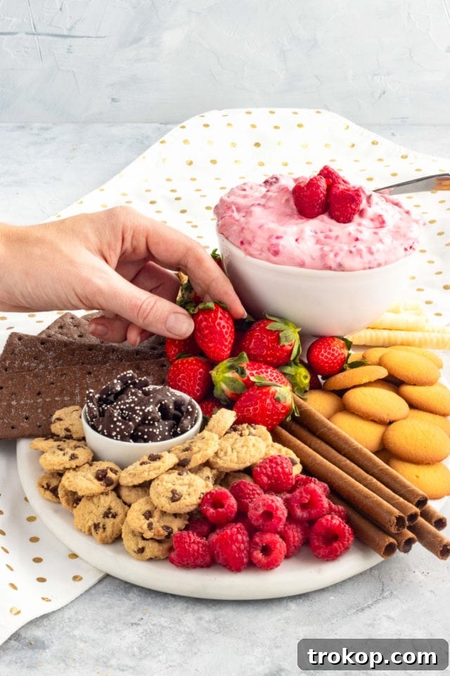 Delectable Raspberry Cream Cheese Dip and Dessert Board Recipe 4 Raspberry Cream Cheese Dip with Strawberries
